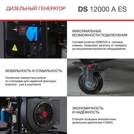Дизельный генератор FUBAG DS 12000 A ES с электростартером и коннектором автоматики  Дизельный генератор FUBAG DS 12000 A ES с электростартером и коннектором автоматики в Владивостоке фото