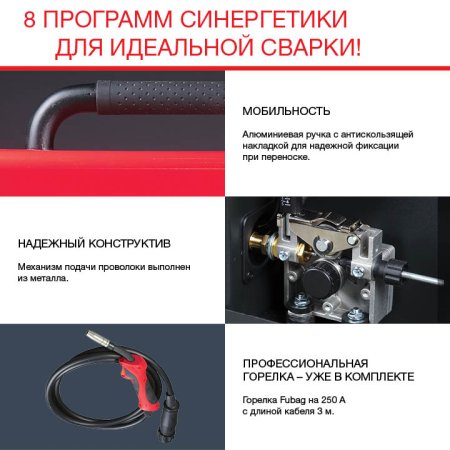 Полуавтомат сварочный FUBAG IRMIG 208 SYN PLUS (31447) + маска сварщика Хамелеон IR 9-13N S (38072) + сварочные краги на подкладке красные FWGN 10R (641180) в Владивостоке фото